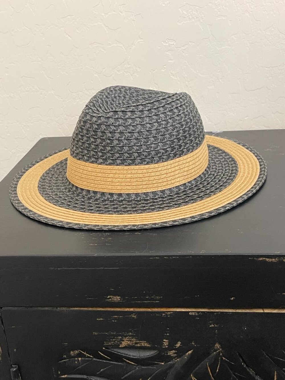 New Twig & Arrow Fedora Sun Hat Black Tan One Size